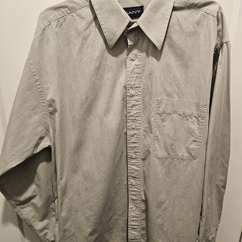 GANT SUNWASHED CHAMBRAY mens button up dress shirt  SIZE 16/34 KHAKI LL14
